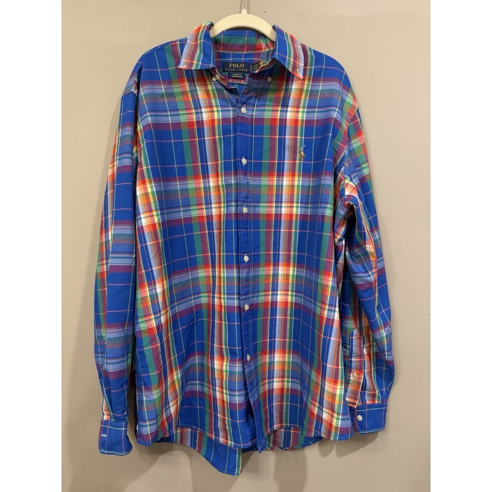 Polo‎ Ralph Lauren Classic Button Up Bright Plaid XL Flesh Pony Preppy